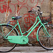 Green Bike And Graffiti Poster