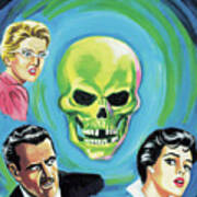 Green Skull Surrounded By People Poster