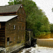 Grist Mill Oil Painting, Iowa Poster