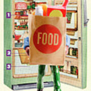 Grocery Bag And Refrigerator Poster