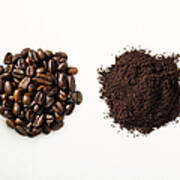 Ground Vs Roasted Coffee Beans Poster
