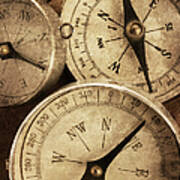 Group Of Three Compasses With Textured Poster