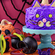 Halloween Party Purple Cat Cake Poster