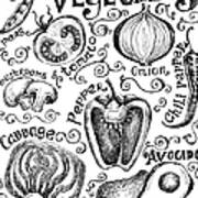 Hand Drawn Vegetable Graphics And Labels Poster