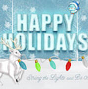 Happy Holidays 3d Look With White Reindeer And Woodland Friends Poster