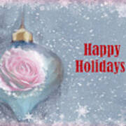 Happy Holidays Photoart With A Pink Rose Poster