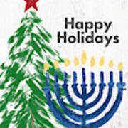 Happy Holidays Tree And Menorah- Art By Linda Woods Poster