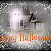 Haunted House Happy Halloween Card Poster