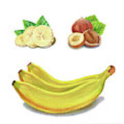 Hazelnut Banana Smile Watercolor Food Illustration Poster