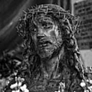 Head Of Christ Crowned With Thorns In A Taormina Church Bw Poster
