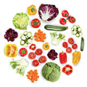 Healthy Fruits And Vegetables In Round Poster