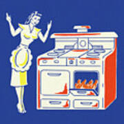 Homemaker With Flames In The Oven Poster