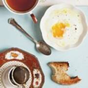 Hot Tea With Fried Egg And Toast Poster