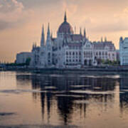 Hungary\'s Iconic Yet Oversized Parliament In Soft Evening Light Poster