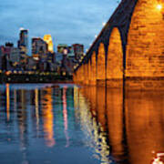 Iconic Minneapolis Stone Arch Bridge Evening Poster