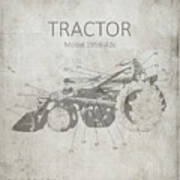 Industrail Farm Tractor Blue Print_bw Poster