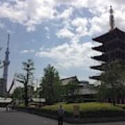 Japan Asakusa Shrine And Sky Tree Poster