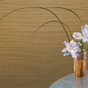 Japonica Iris In Bamboo Vase Poster