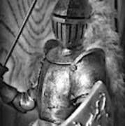Knight Prepares For Battle Black And White Poster