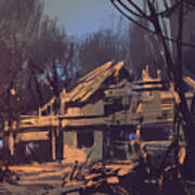 Landscape Digital Painting Of Ruined Poster
