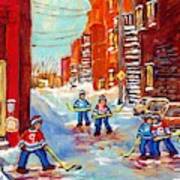 Laneway Hockey Game Off 4th Ave Verdun Winter Staircase Snow Scene C Spandau Southwest Montreal Art Poster