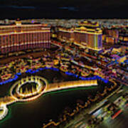 Las Vegas Photography Bellagio Fountains And The Strip At Night Poster
