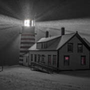 Late Night Snow Squall At West Quoddy Head Lighthouse Poster