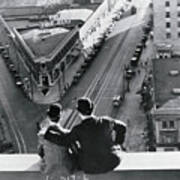 Laurel And Hardy Atop Building Poster
