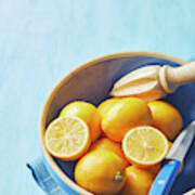 Lemons In A Blue Bowl Poster