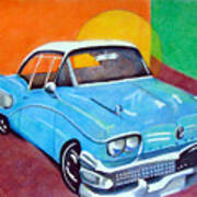 Light Blue 1950s Car Poster