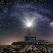Lighthouse And Milky Way Poster