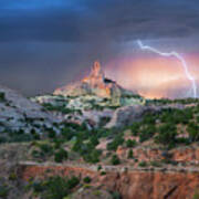 Lightning At Church Rock, Red Rock State Park, New Mexico Poster