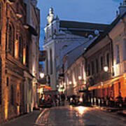 Lithuania, Vilnius, Illuminated Street Poster