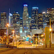 Los Angeles Skyline Night From The East Poster