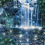 Magic Night Waterfall Scene Poster