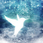 Magical, Whimsical Spirit Hummingbird Drinking Stars Poster
