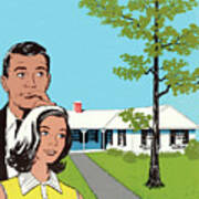 Man And Woman Looking At House Poster