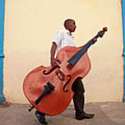 Man Carrying Bass To Gig Poster