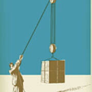 Man Hoisting A Crate Poster
