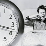 Man Waking Up To Alarm Clock Poster