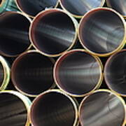 Many Steel Pipes In Large Stack Poster