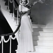 Marlene Dietrich Smoking On Staircase Poster