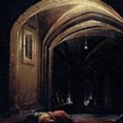 Men Sleeping In A Room With Lighted Arches. Poster