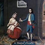 'mestizaje - De Mestiza Y Espanol  Castizo'- Oil On Copper 48x36 Cm - 18th Century. Poster