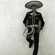 Mexican Cowboy Wearing Hat And Holding Poster