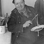 Mexican Painter Diego Rivera Holding Poster