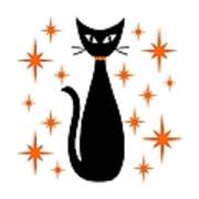Mid Century Cat With Orange Starbursts Poster