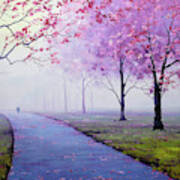 Misty Blossom Trees Poster