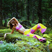 Model In A Pink Bikini Top And Pants In Finnish Forest Poster