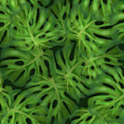 Monstera Leaf Pattern 1 - Tropical Leaf Pattern - Dark Green - Tropical, Botanical Pattern Design Poster